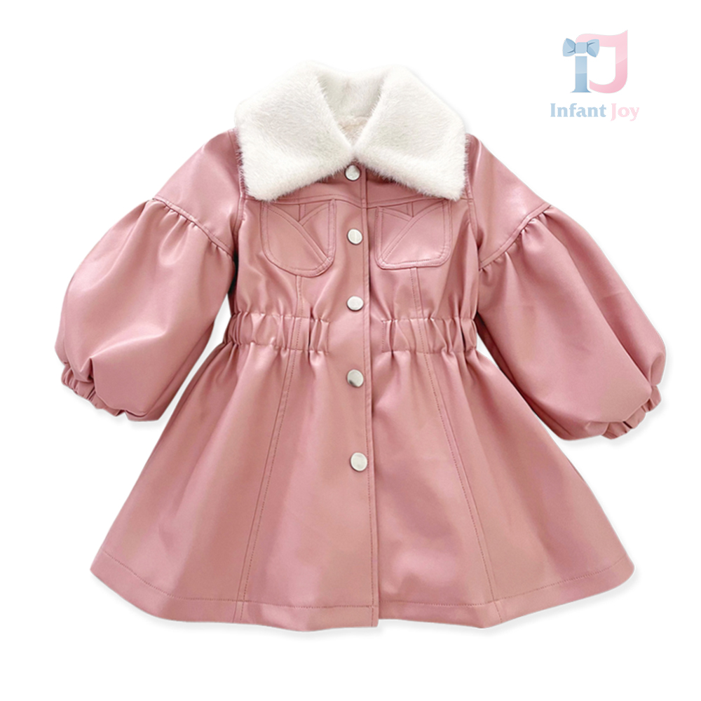 Parka premium din piele ecologică cu mâneci bufante și căptușeală pufoasă Miss Pink