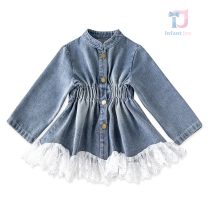Tunică extravagantă din denim, cu croială cambrată și detalii din dantelă Lace Euphoria