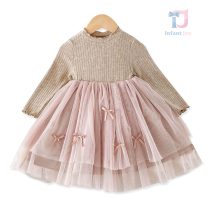 Rochie modernă din tricot reiat, cu tutu voluminos și fundițe Sugar Ribbon