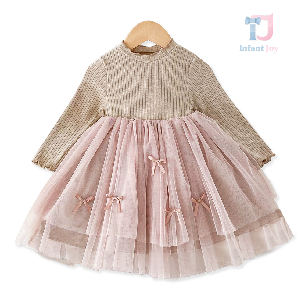 Rochie modernă din tricot reiat, cu tutu voluminos și fundițe Sugar Ribbon