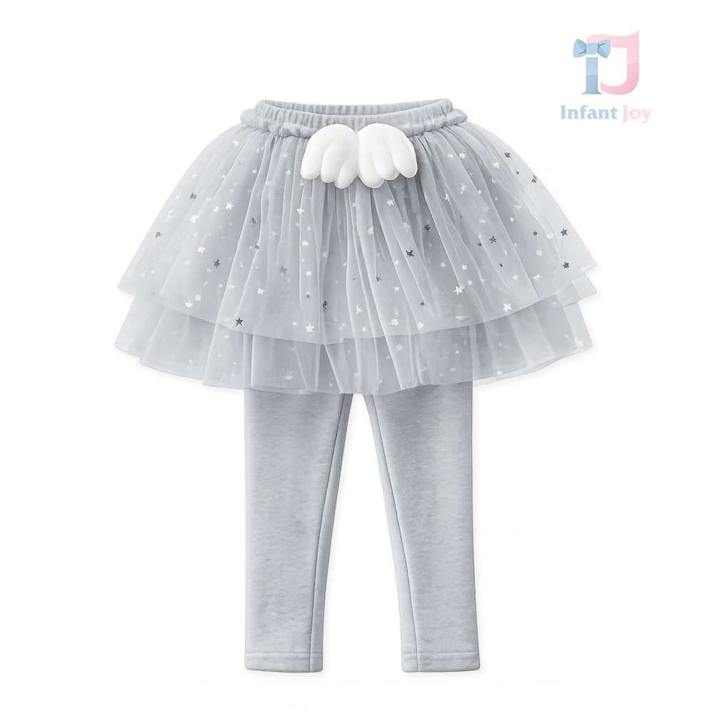 Colanți cu fustă tutu, decorați cu multiple stele cromate și element 3D Angel Star