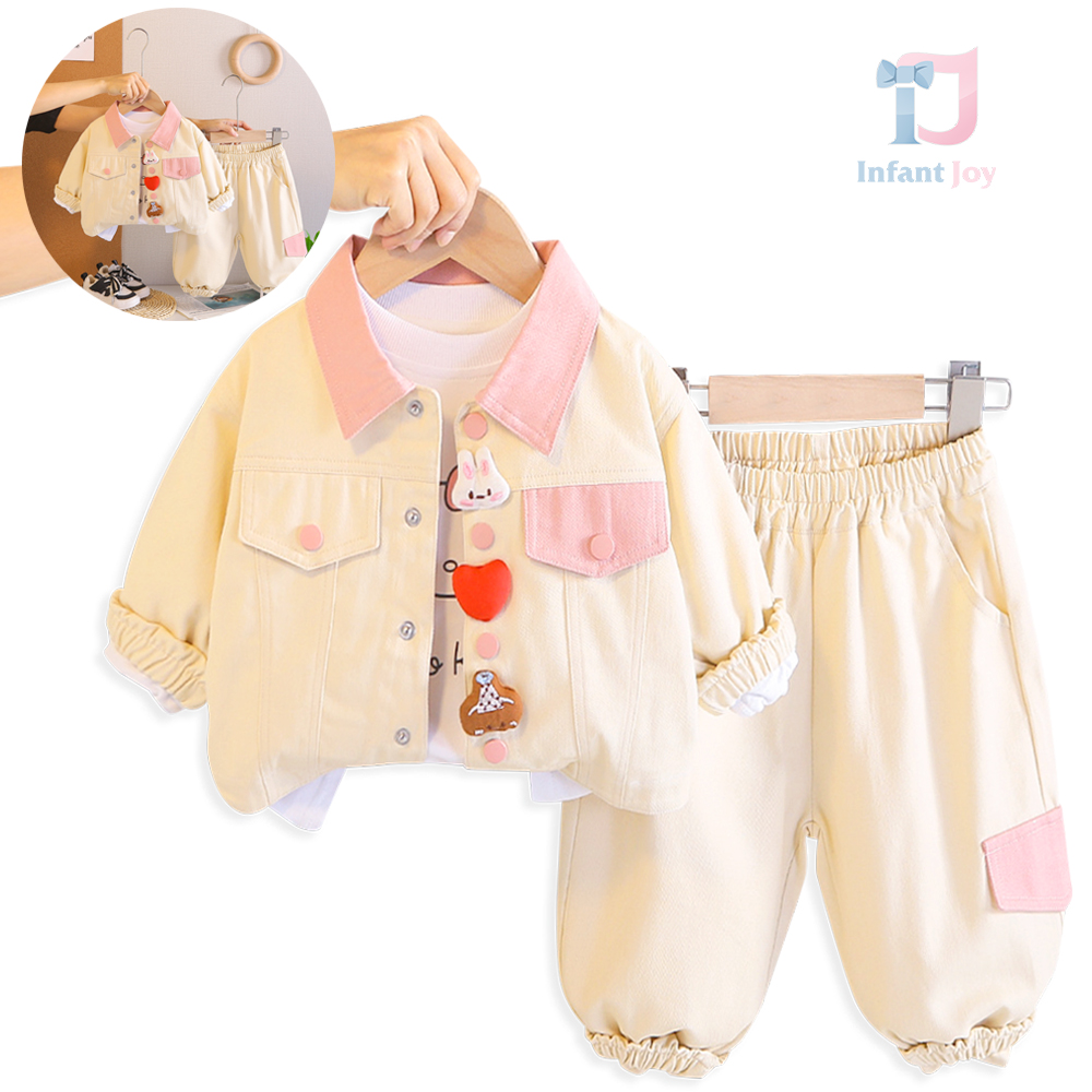 Set de 3 piese din jachetă cu guler clasic, elemente 3D, bluză și pantaloni Mini Kitty Vanilla