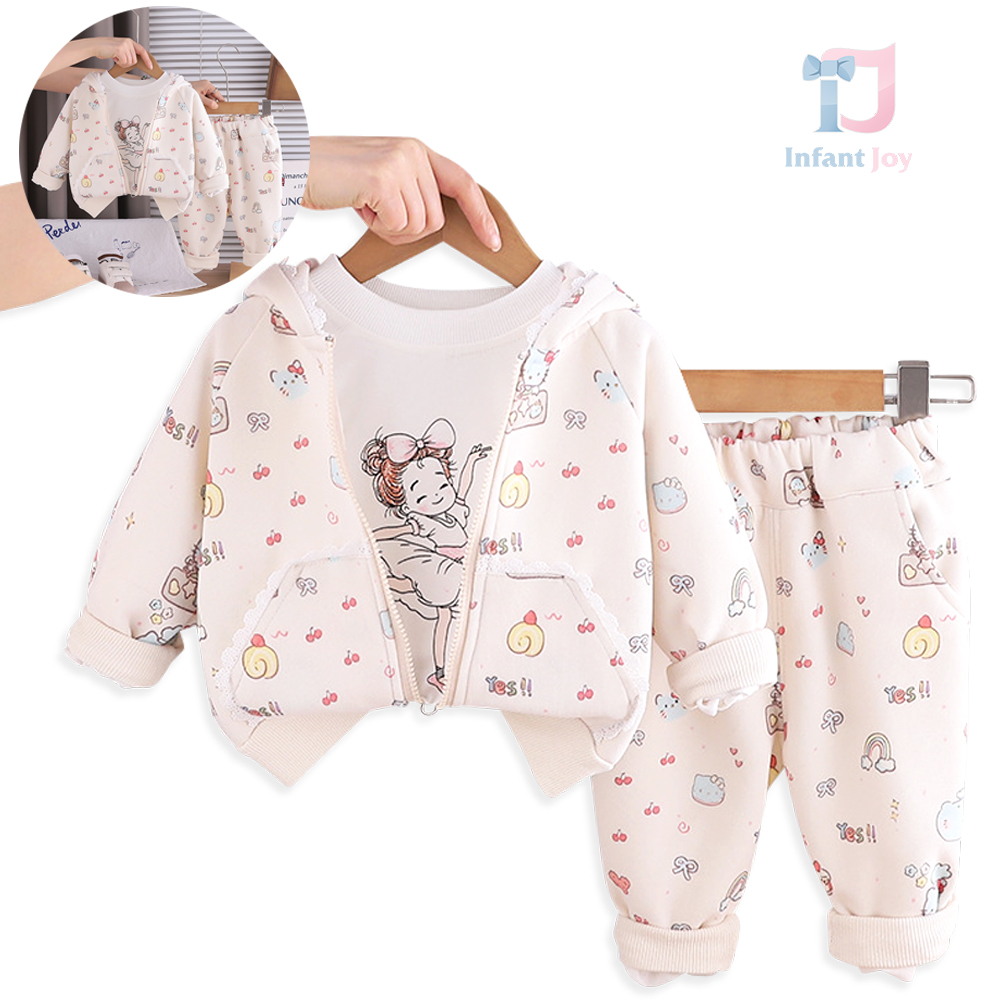 Set sport de 3 piese din sweatshirt cu glugă și volane, bluză și pantaloni Cherry Ballerina