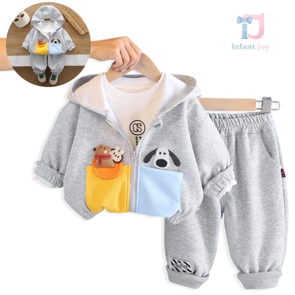 Set sport de 2 piese din sweatshirt cu elemente 3D, bluză cu imprimeu și pantaloni Doggo Friends Grey