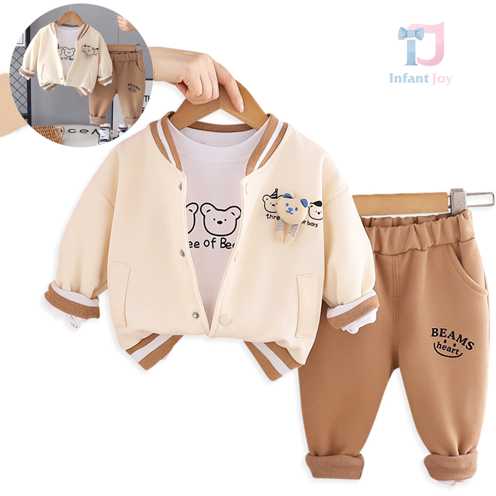 Set de 3 piese din jachetă/bomber cu element 3D, bluză și pantaloni cu imprimeuri Tree Bears