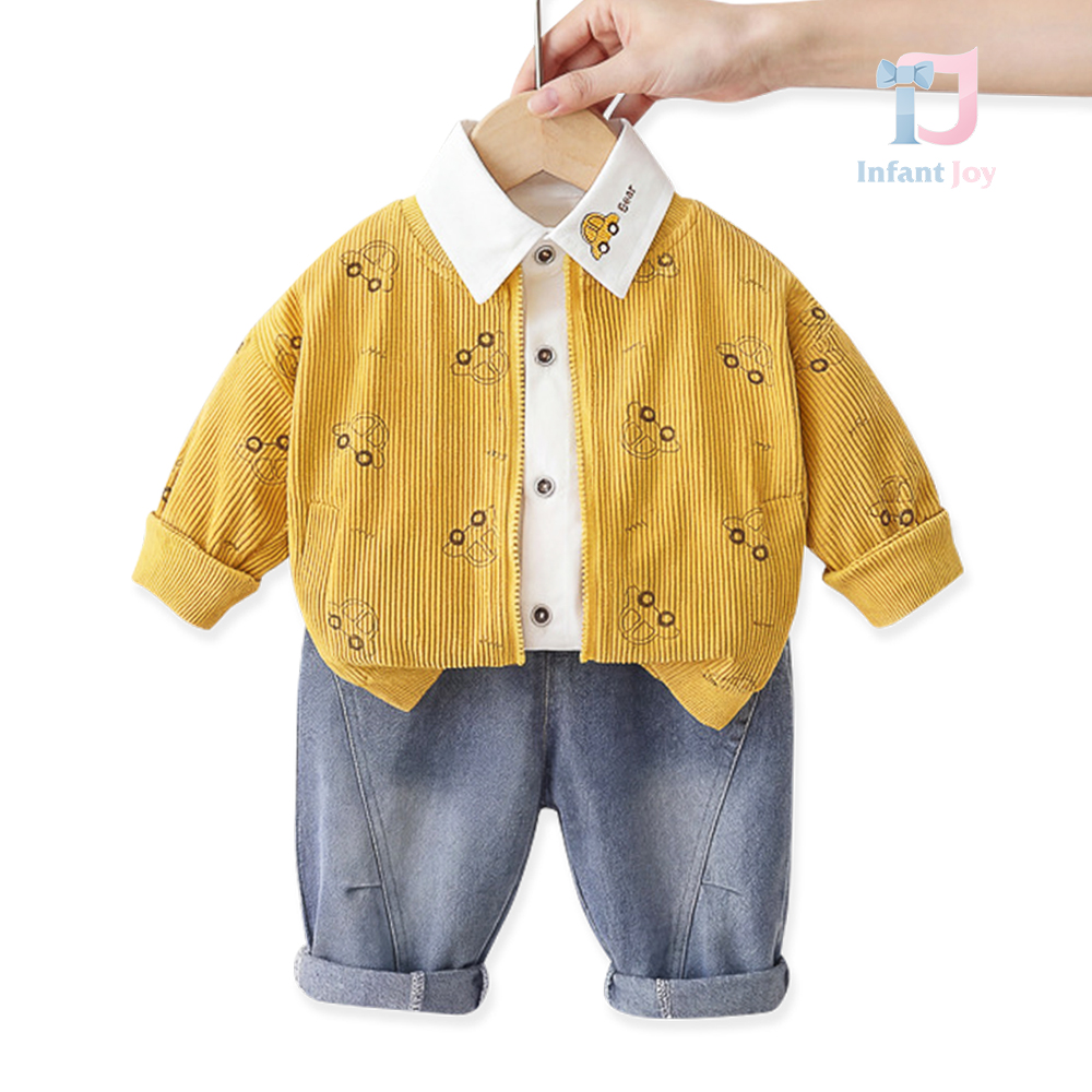 Set de 3 piese cu jachetă din denim, cămașă cu guler clasic și pantaloni din denim Kiddo Driver