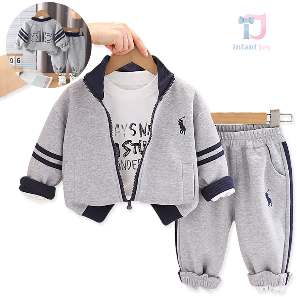 Set sport de 3 piese din sweatshirt cu guler înalt, bluză cu inscripții și pantaloni Polo Stripe