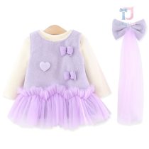 Set vatuit de 3 piese din rochie cu tulle bogat, elemente 3D, bluză și accesoriu pentru păr Maison Lila