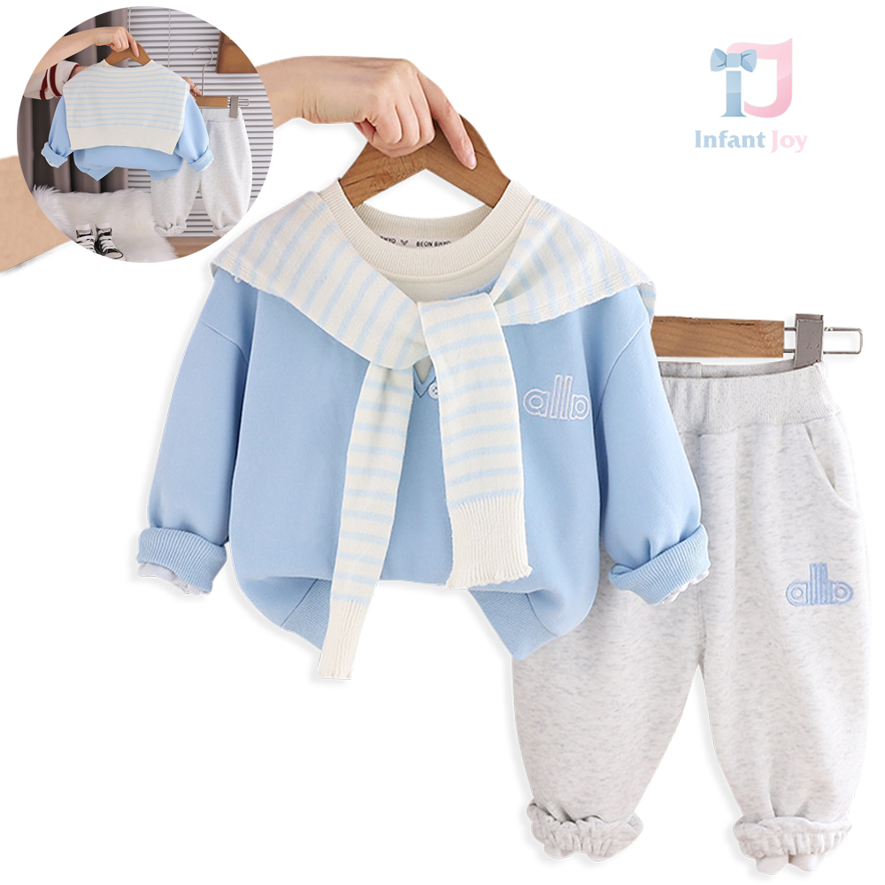 Set de 3 piese din bluză/sweatshirt cu pelerină și pantaloni Allo Trend SkyBlue