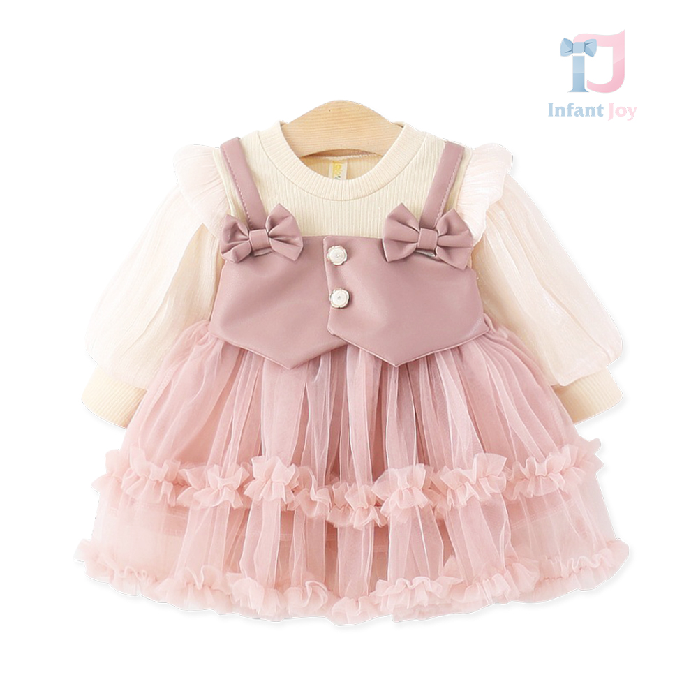 Rochie cu top din piele ecologică aplicat, mâneci bufante și fustă tutu voluminoasă cu volane Angel Tulle Pink
