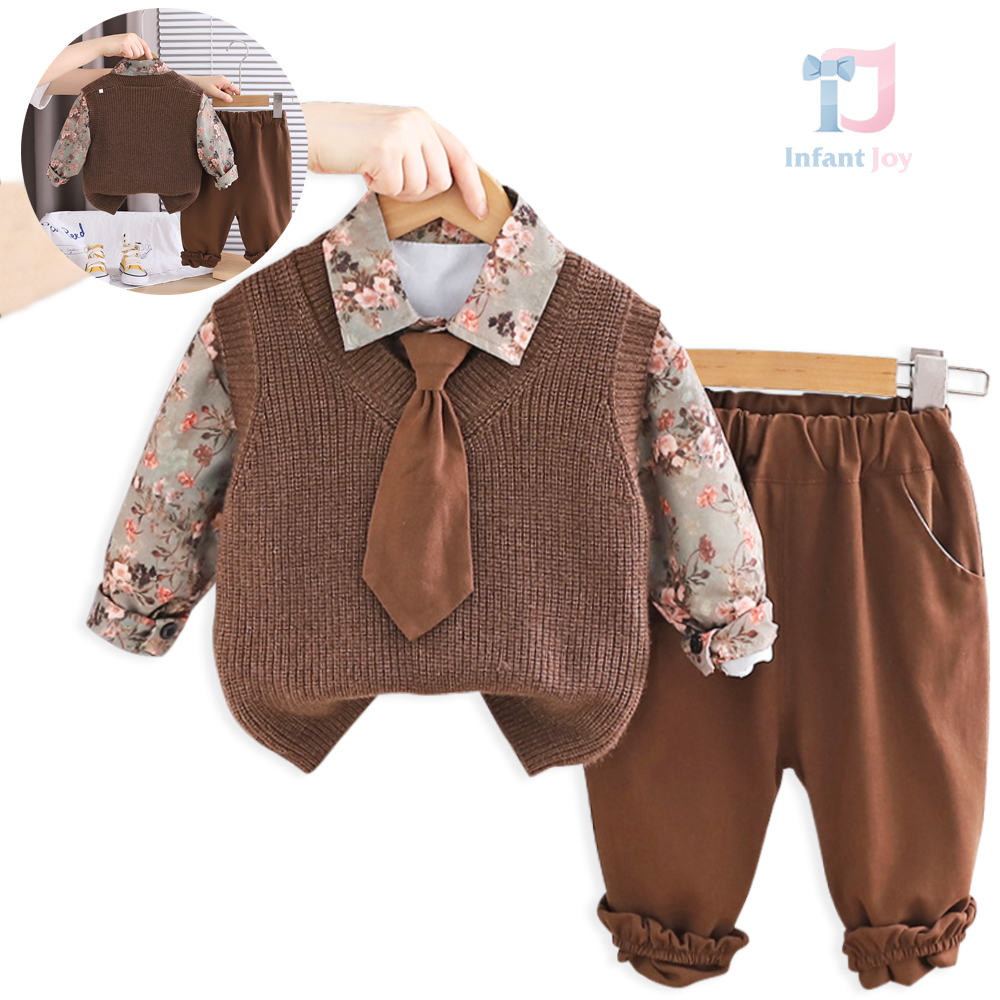 Set de 4 piese cu vestă tricotată, cămașă cu imprimeu floral, cravată și pantaloni Floral Professor