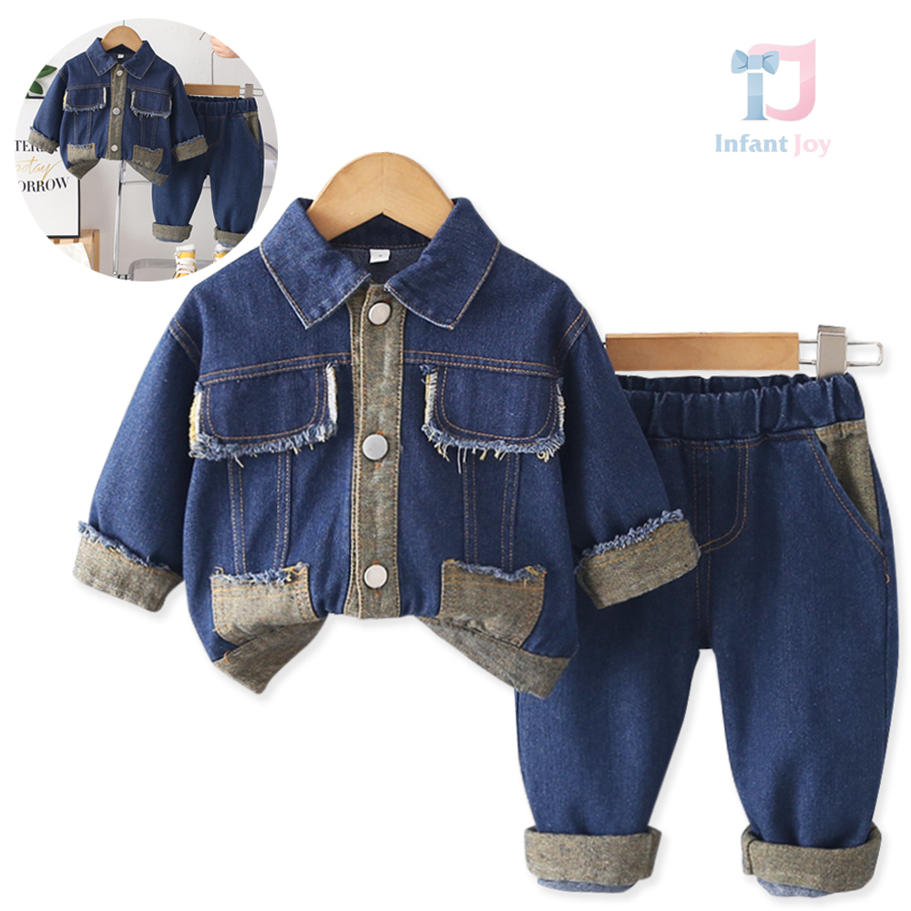 Set din denim de 2 piese cu design deosebit, format din jachetă cu guler clasic și pantaloni Street & Cool Vibe Blue
