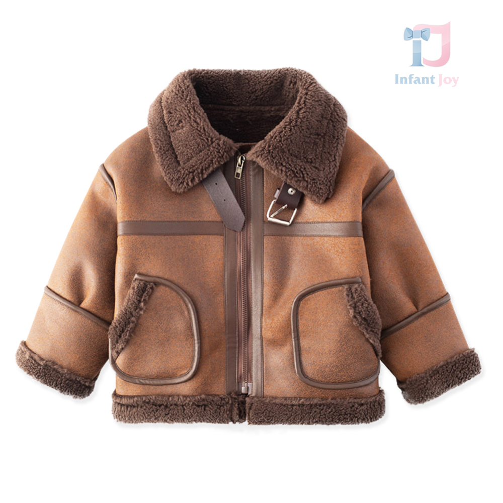 Jachetă premium din piele ecologică și karakul Modern Brown