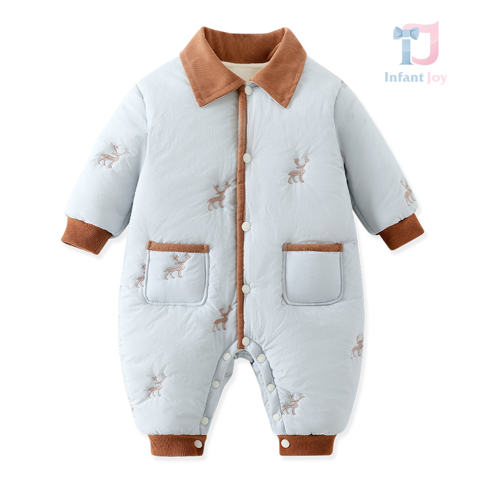 Salopetă căptușită cu guler clasic și broderii Forest Deer Blue