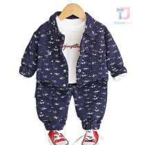 Set de 3 piese din jachetă/bomber cu guler clasic, bluză și pantaloni cargo Blue Flowershop