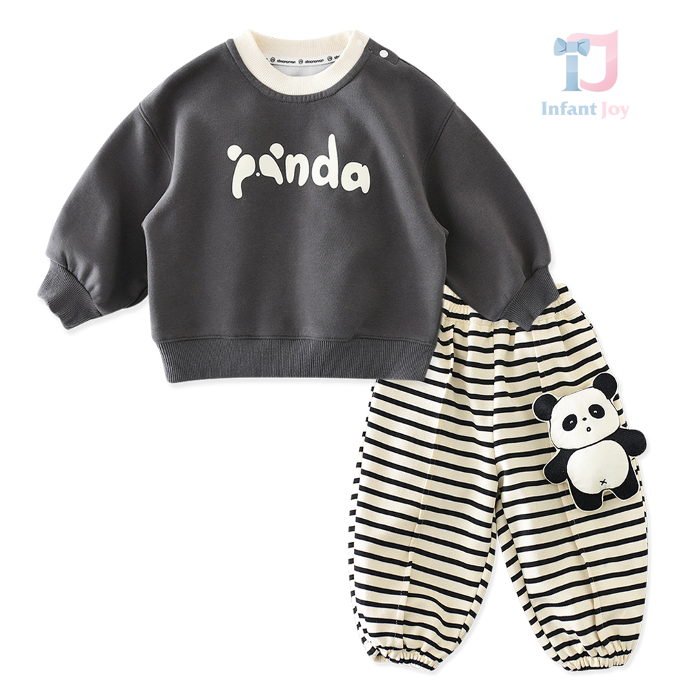 Set de 2 piese cu bluză/sweatshirt și pantaloni cu element 3D Mini Panda