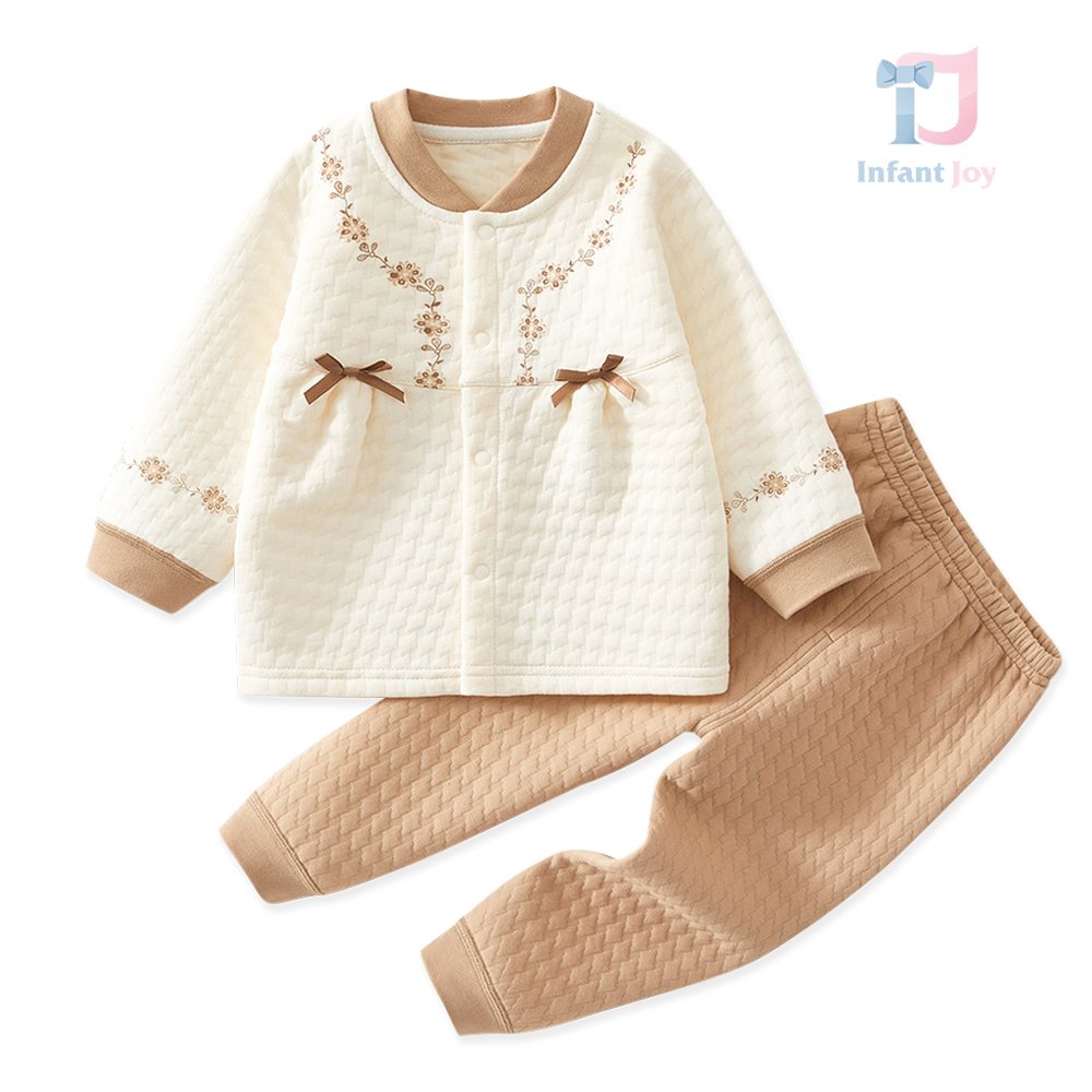Set premium de 2 piese din bumbac rib cu cardigan și pantaloni The Moment Beige