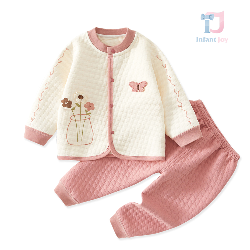 Set premium de 2 piese din bumbac rib cu cardigan și pantaloni The Moment Pink