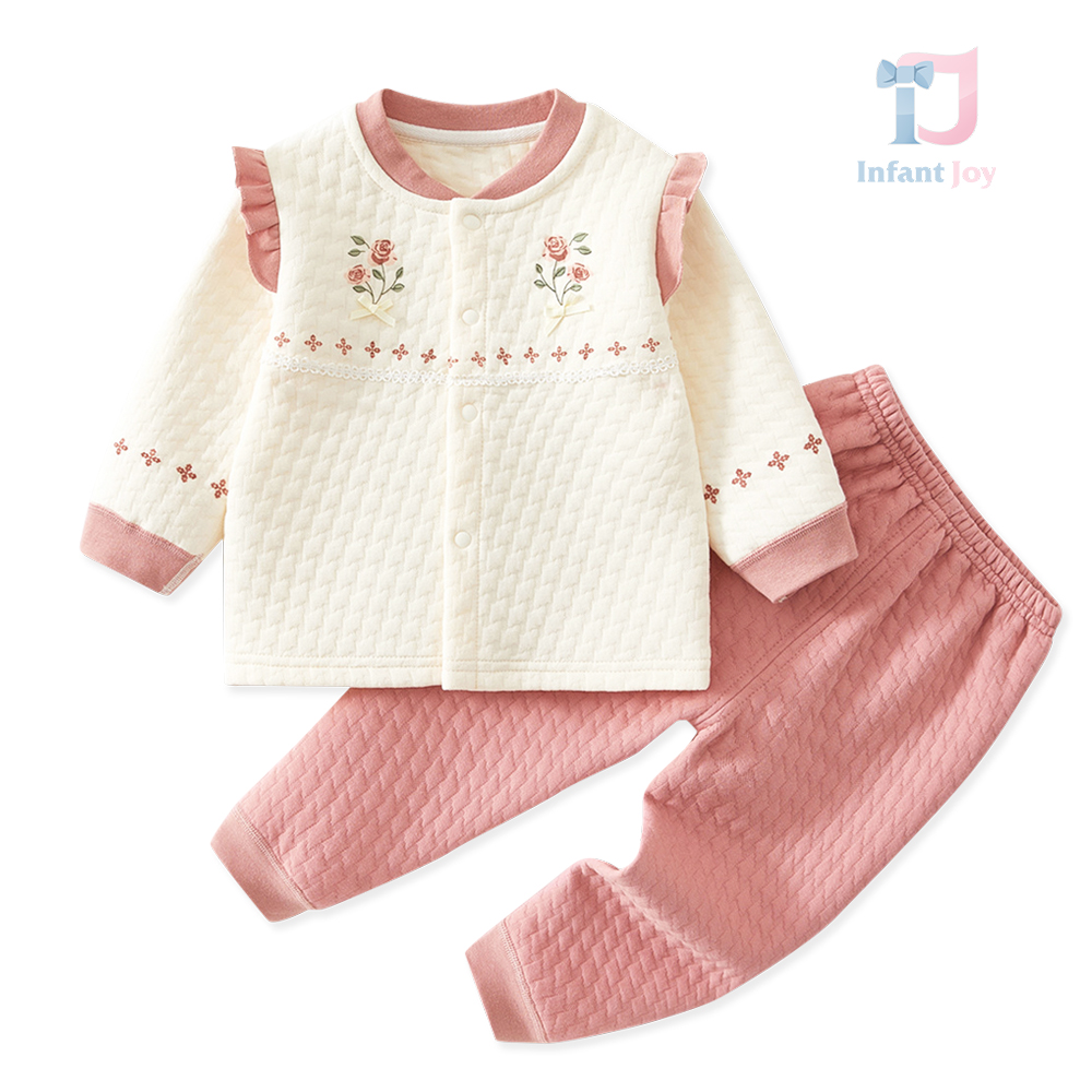 Set premium de 2 piese din bumbac rib cu cardigan și pantaloni The Roses