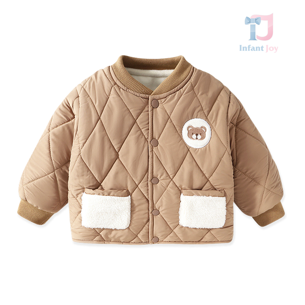 Jachetă matlasată cu închidere cu capse și aplicație Toffee Bear
