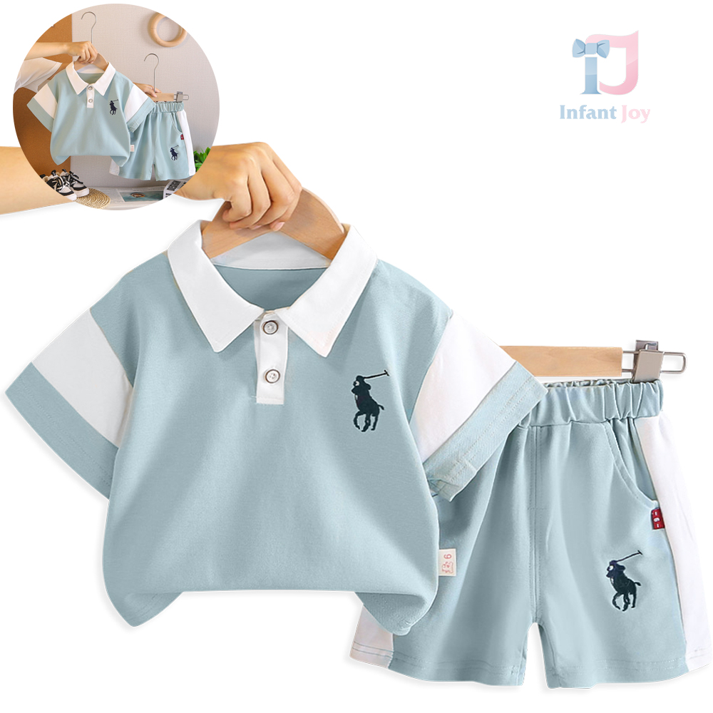 Set de 2 piese cu tricou cu guler clasic și pantaloni scurți cu broderie Summer Polo