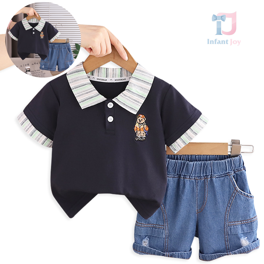 Set de 2 piese cu tricou cu guler clasic și pantaloni din denim Little Cadet