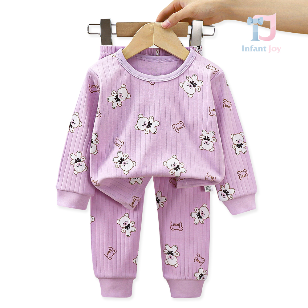 Set de pijama de 2 piese din bumbac rib cu model de ursuleți Bear Planet Lilac