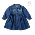 Rochie din denim cu guler clasic, mâneci bufante și broderie Spring Flowers