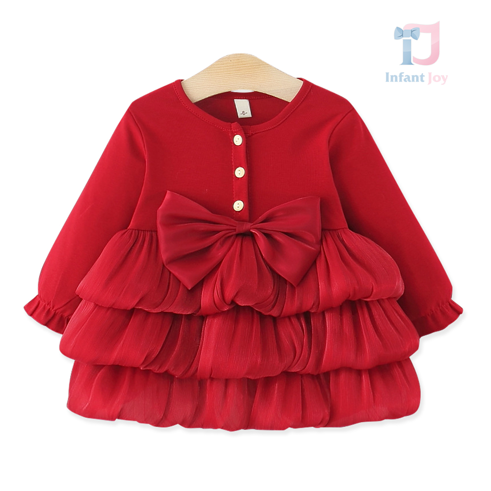Rochie cu fundă aplicată și straturi din organza Sweet Cream Red