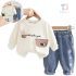 Set de 2 piese din bluză/sweatshirt cu elemente 3D și pantaloni din denim cu broderii Lucky Bunny