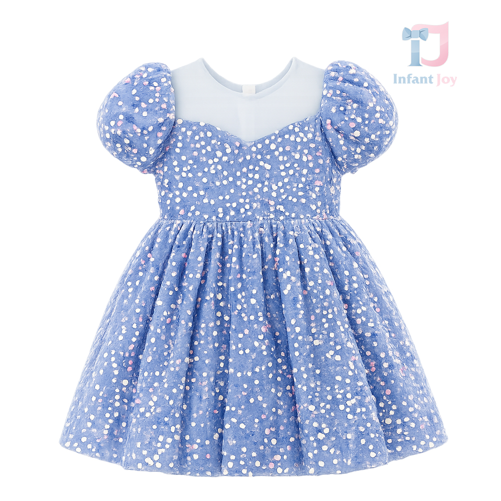 Rochie elegantă cu mâneci bufante și paiete Blue Glow