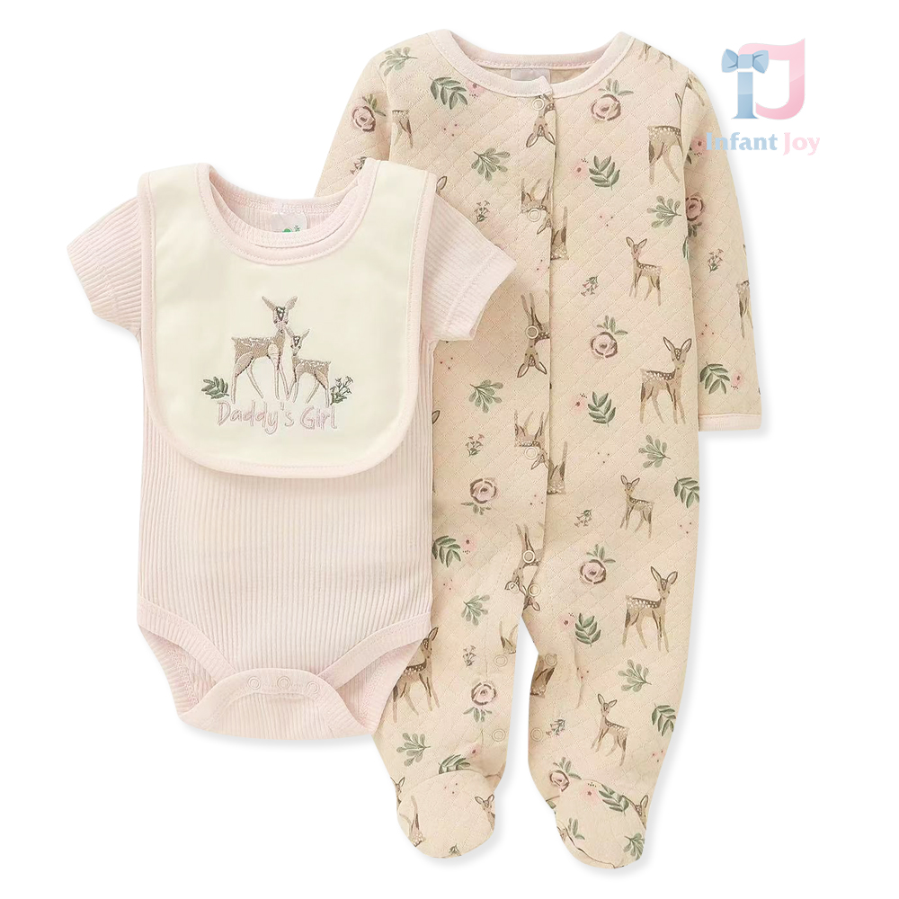 Set de 3 piese din romper cu efect waffle, body și bavetă Daddys Girl