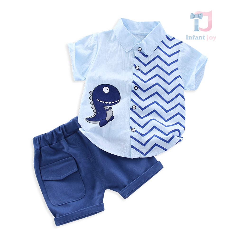 Set de 2 piese din cămașă cu imprimeu și pantaloni scurți în stil sport-elegant Blue Summer