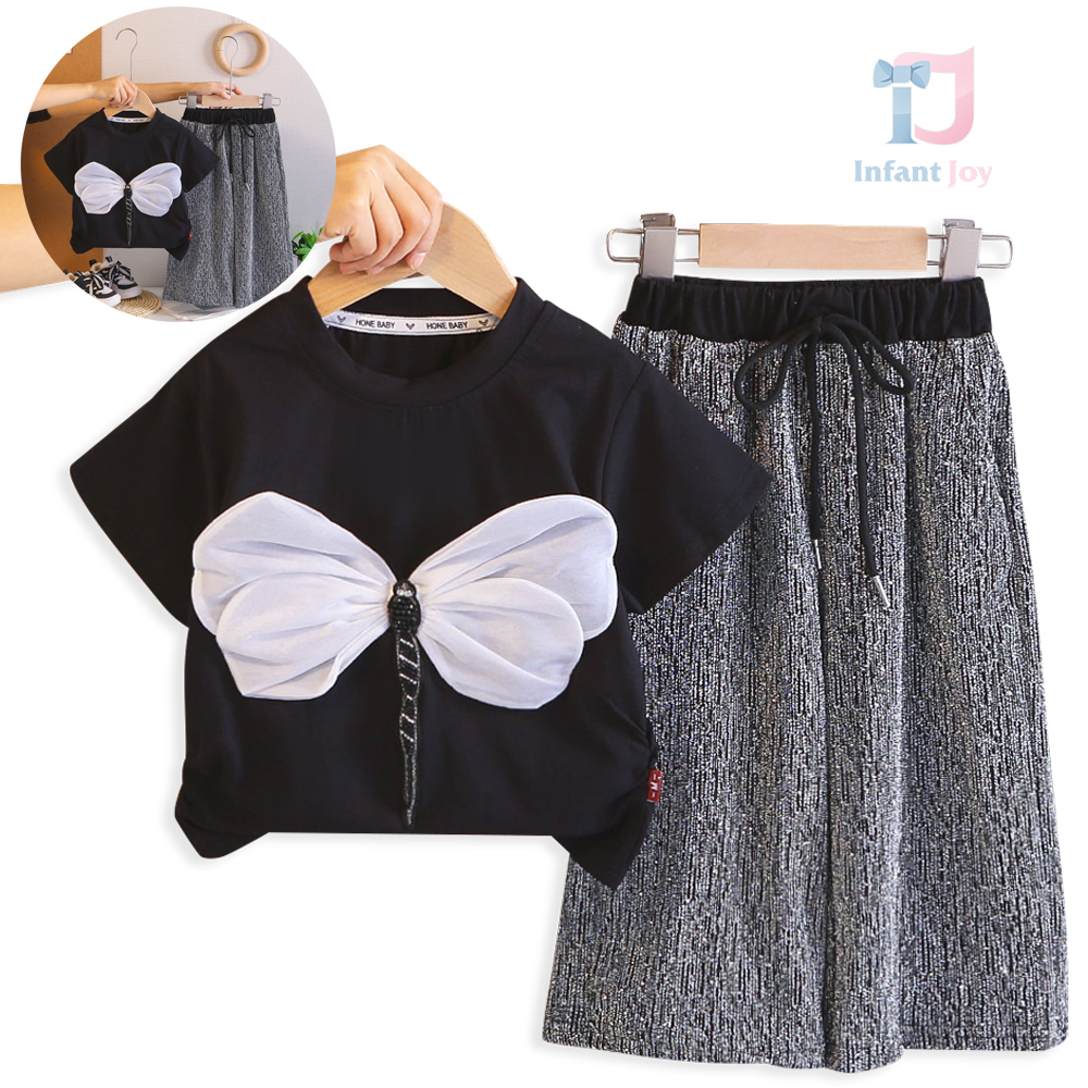 Set de 2 piese din tricou cu aplicație și pantaloni moderni strălucitori Dragonfly