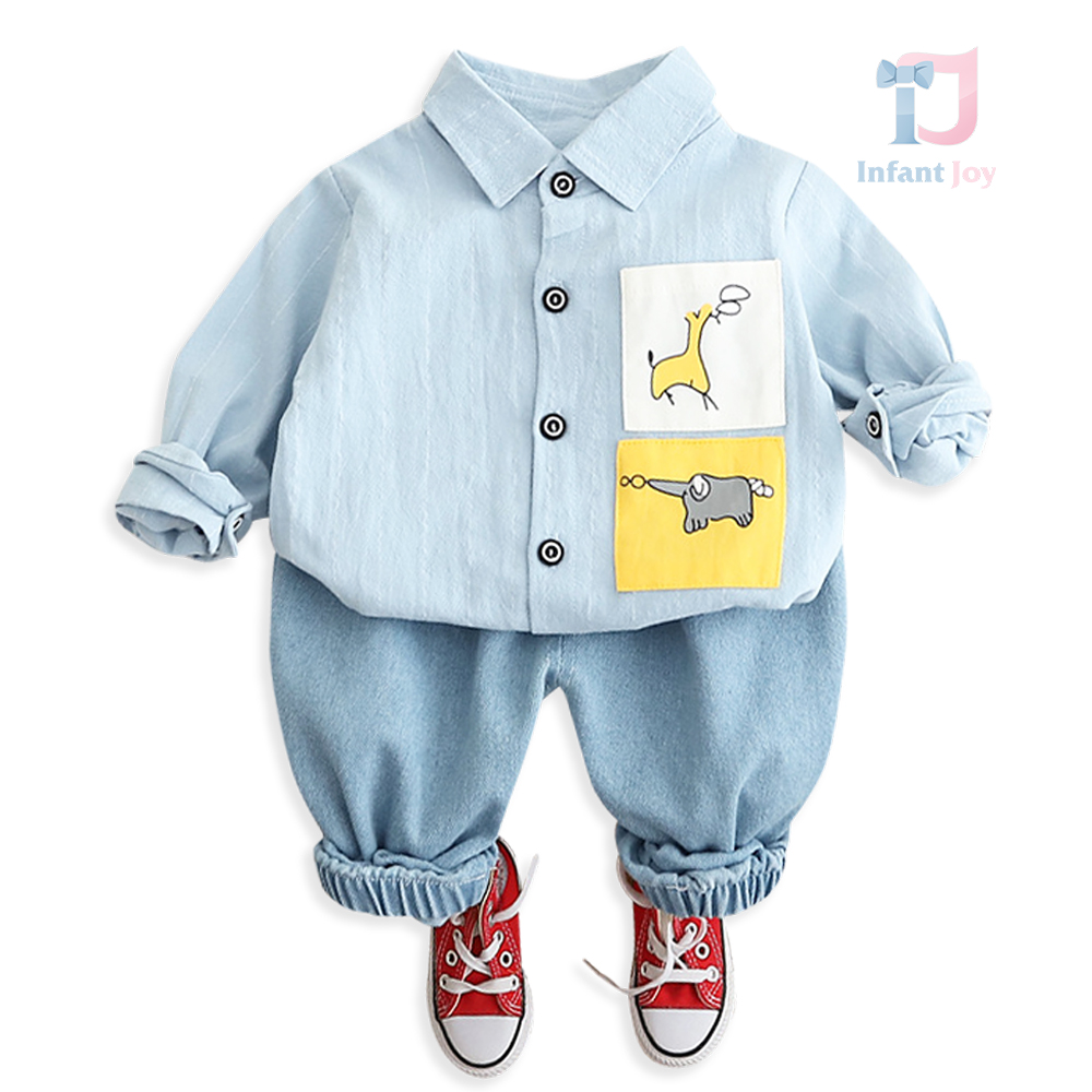 Set sport-elegant de 2 piese din cămașă cu guler clasic și pantaloni din denim Little Wanderer