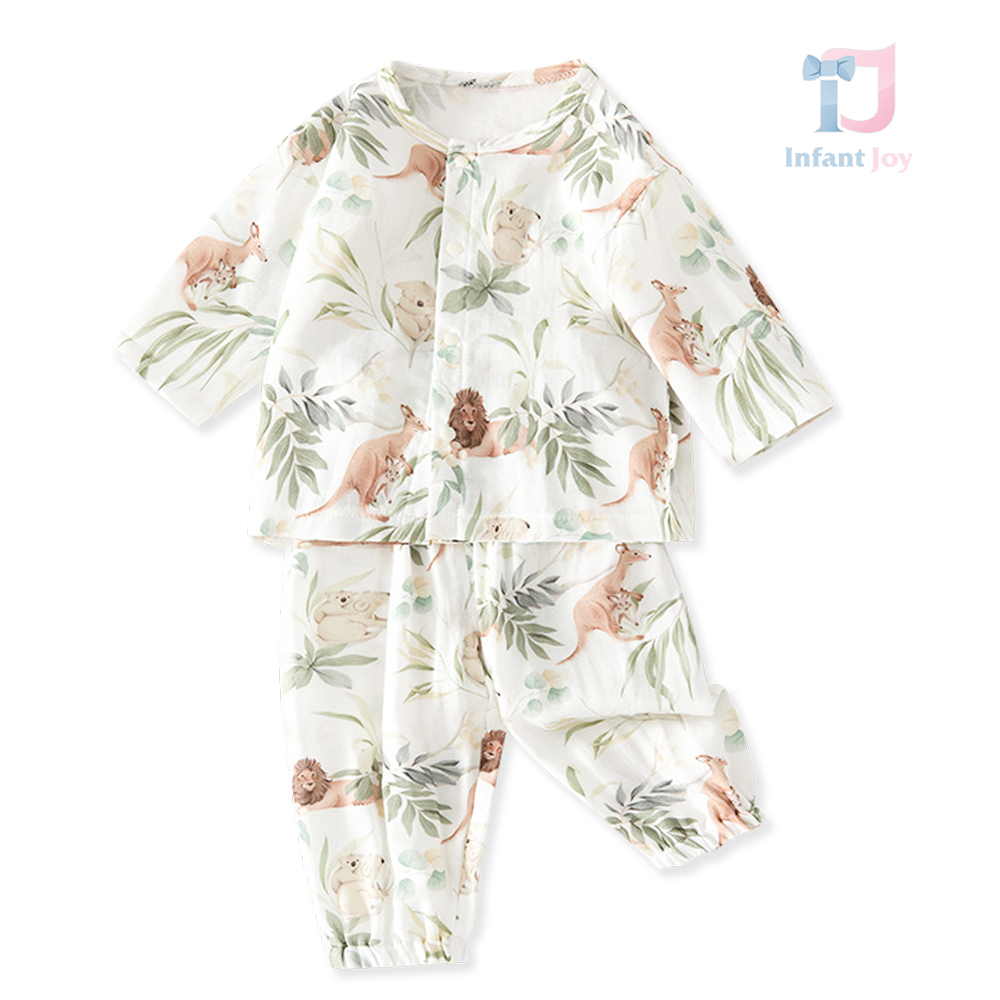 Set de 2 piese cu imprimeu animal din bluză cu închidere cu capse și pantaloni Min Saffari