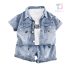Set modern din denim de 2 piese format din cămașă cu guler clasic, tricou și pantaloni scurți Denim Max