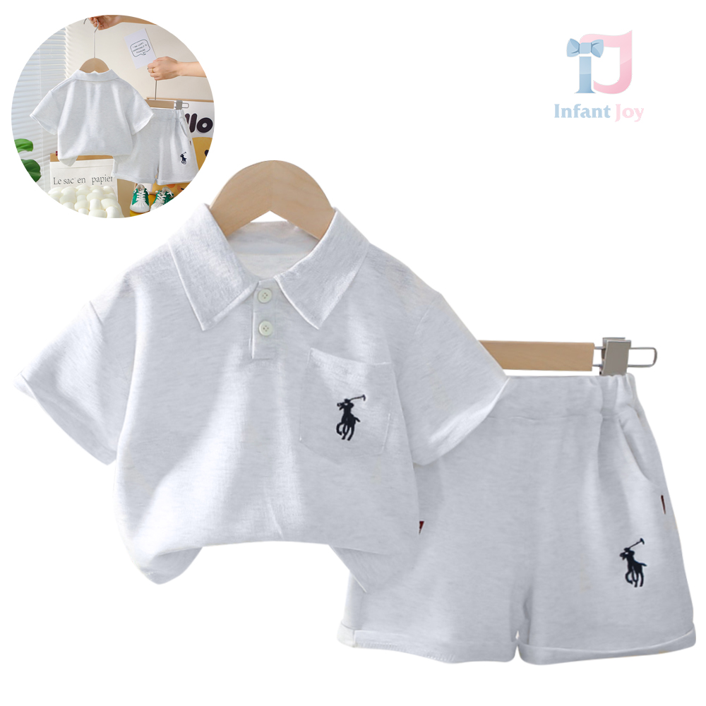 Set de 2 piese din tricou cu guler clasic și pantaloni cu broderii Grey Polo