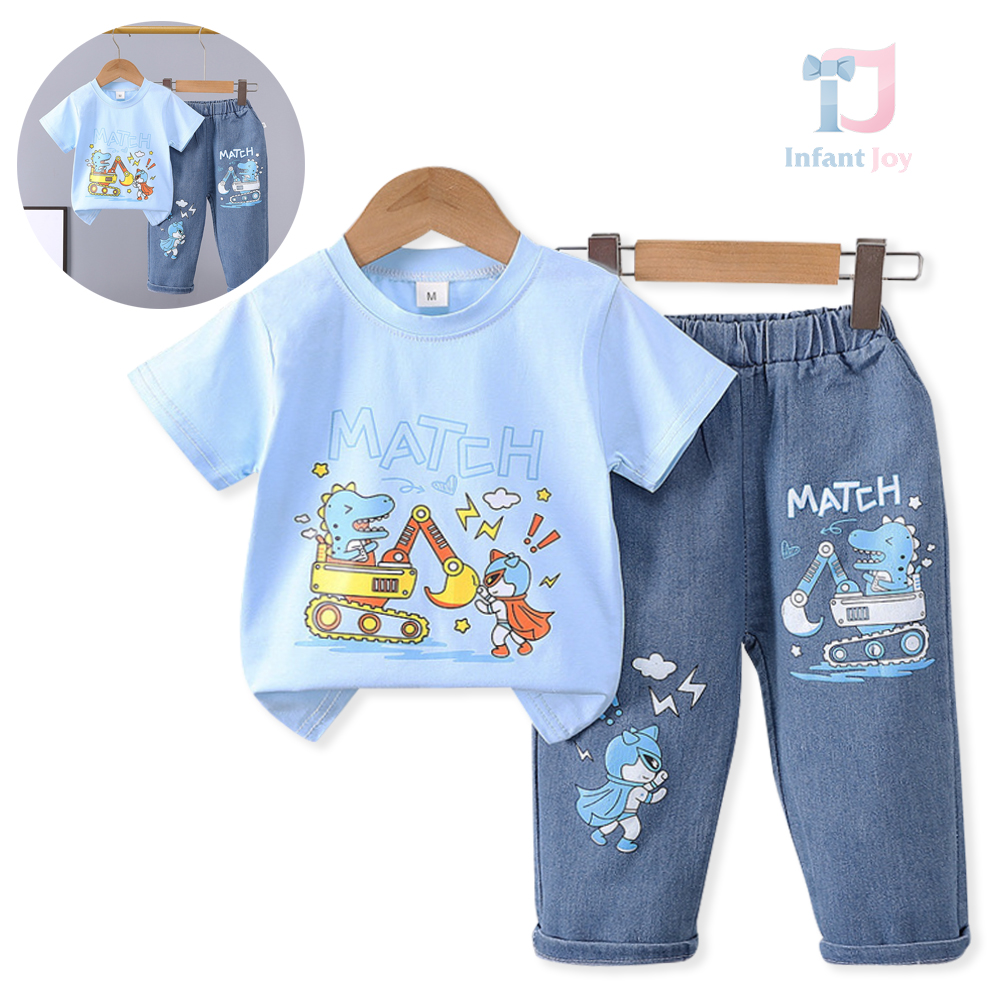 Set de 2 piese cu tricou și pantaloni lungi din denim cu imprimeuri Match