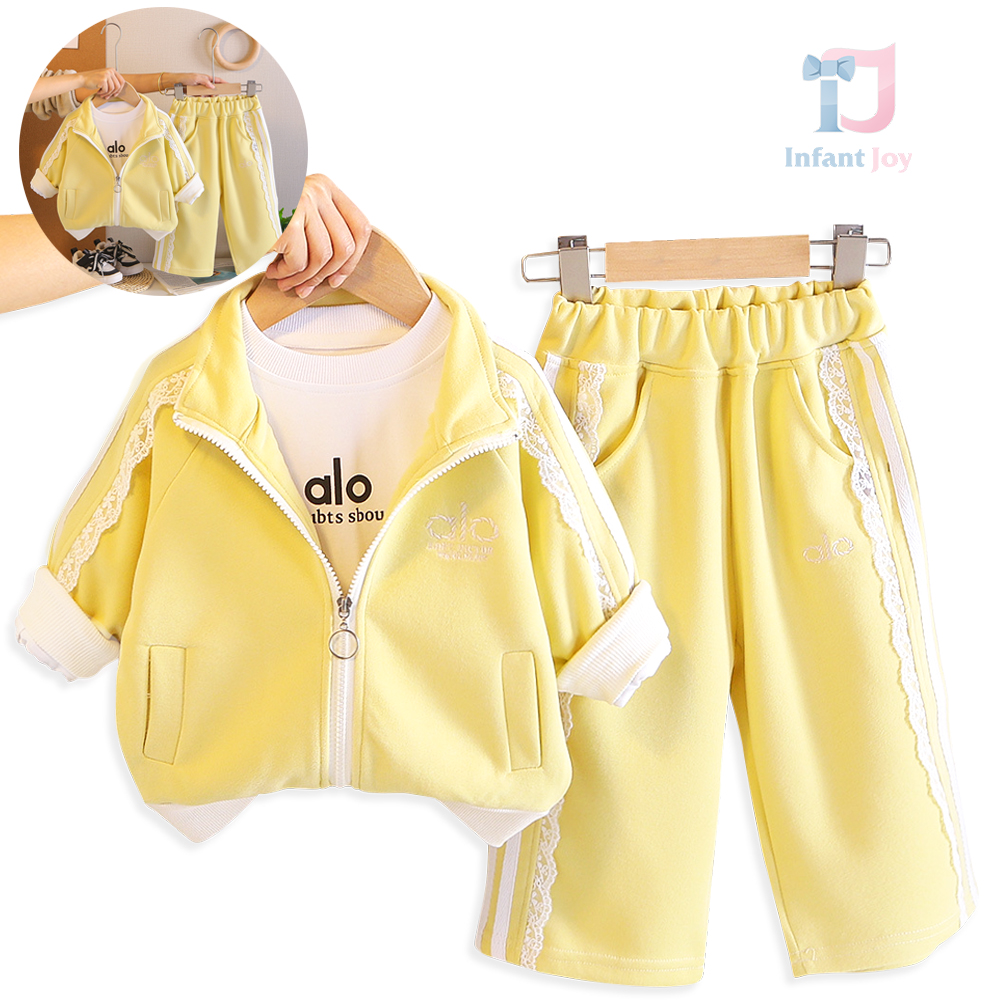 Set sport de 3 piese din hanorac cu elemente din dantelă, bluză și pantaloni Sport Lace Lemon