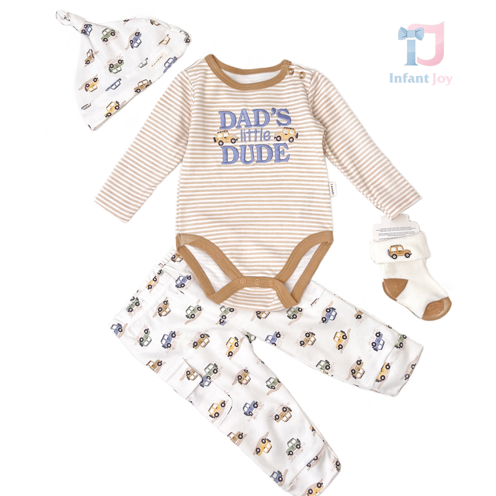 Set de 4 piese format din body în dungi, colanți, căciuliță și șosete Mini Cars