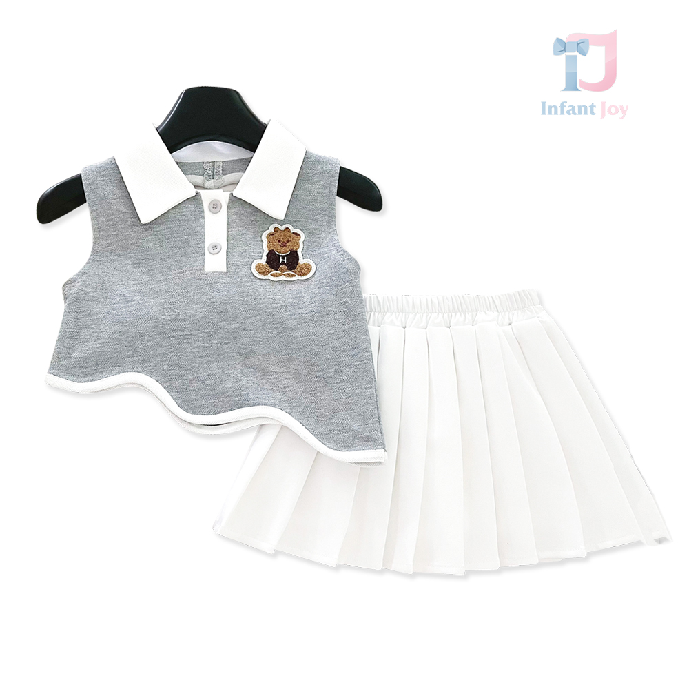Set de 2 piese din top extravagant cu guler clasic, aplicație plușată și fustă plisată Teddy Élite