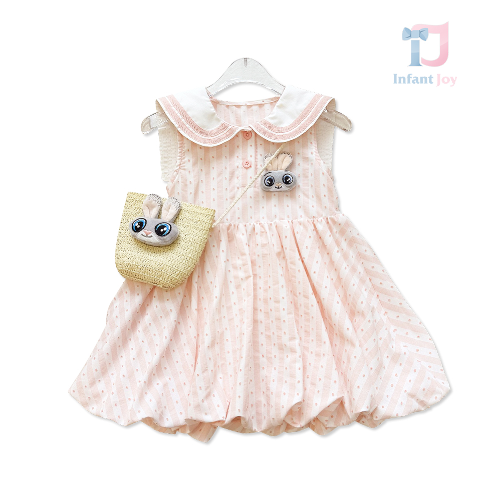 Set de 2 piese din rochie cu guler tip Peter Pan, elemente 3D și borsetă pentru umăr Blush Bunny