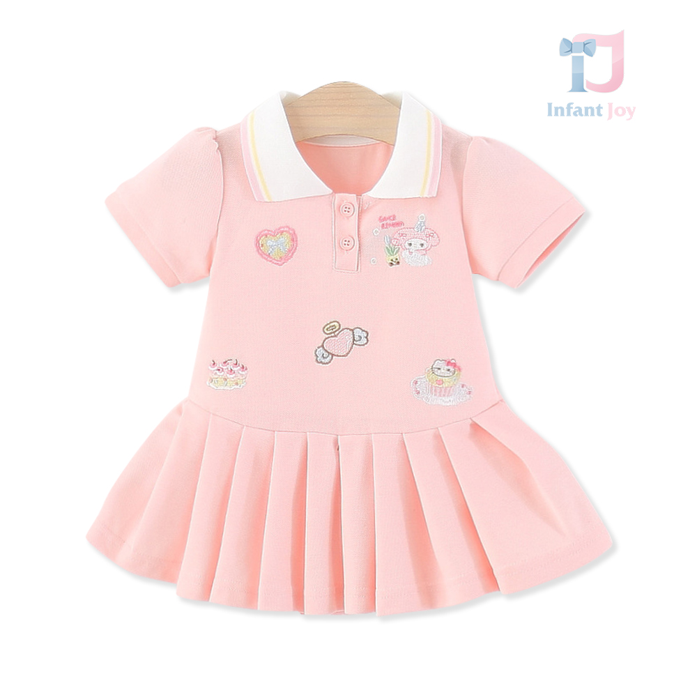 Rochie cu guler clasic, multiple broderii și partea inferioară plisată Sugar Mallow