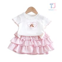 Set de 2 piese din tricou cu broderie și fustă multistrat cu funde 3D Baby Étoile