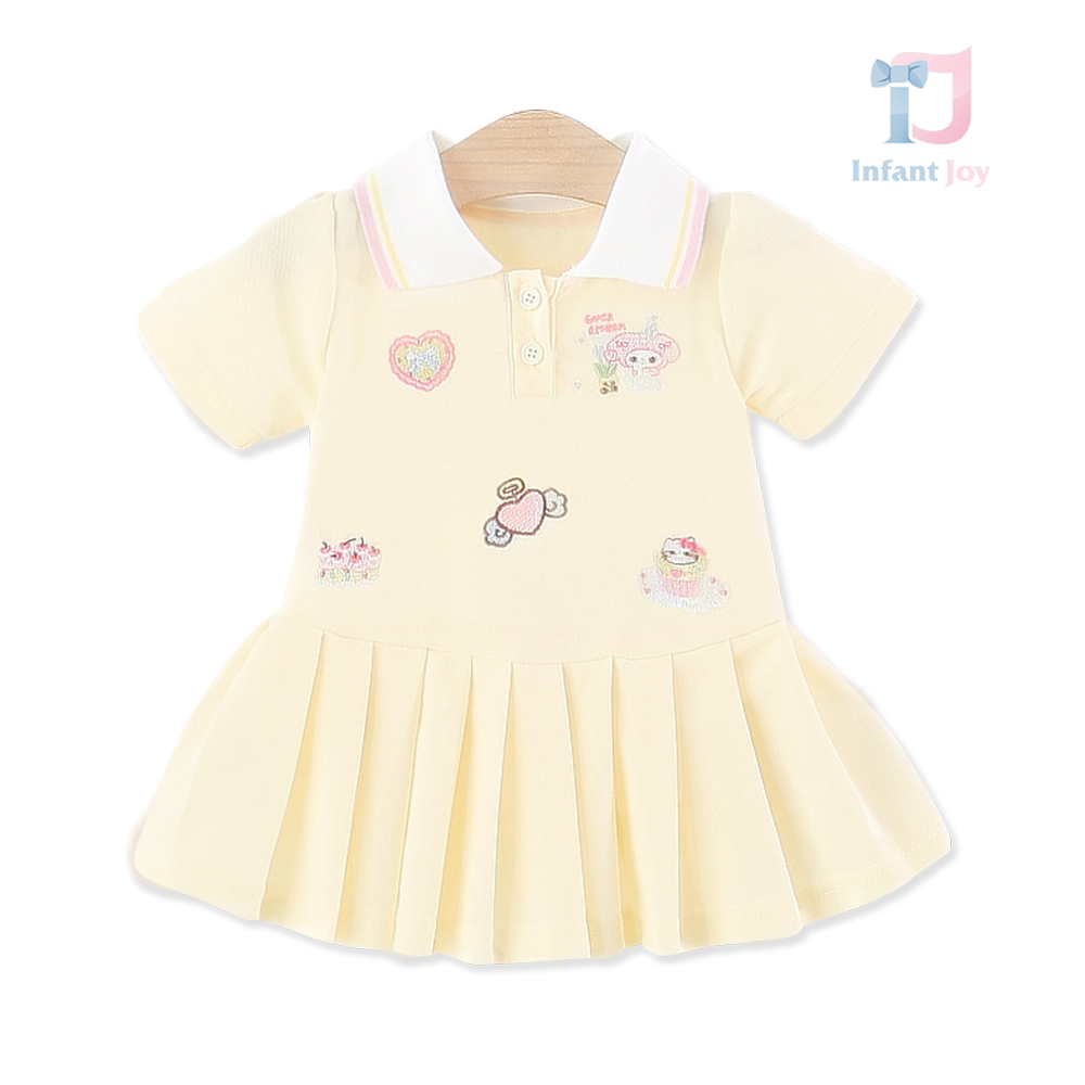 Rochie cu guler clasic, multiple broderii și partea inferioară plisată Lemon Mallow
