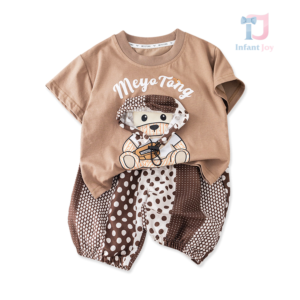 Set de 2 piese din tricou cu ursuleț și pantaloni Mocha Dots