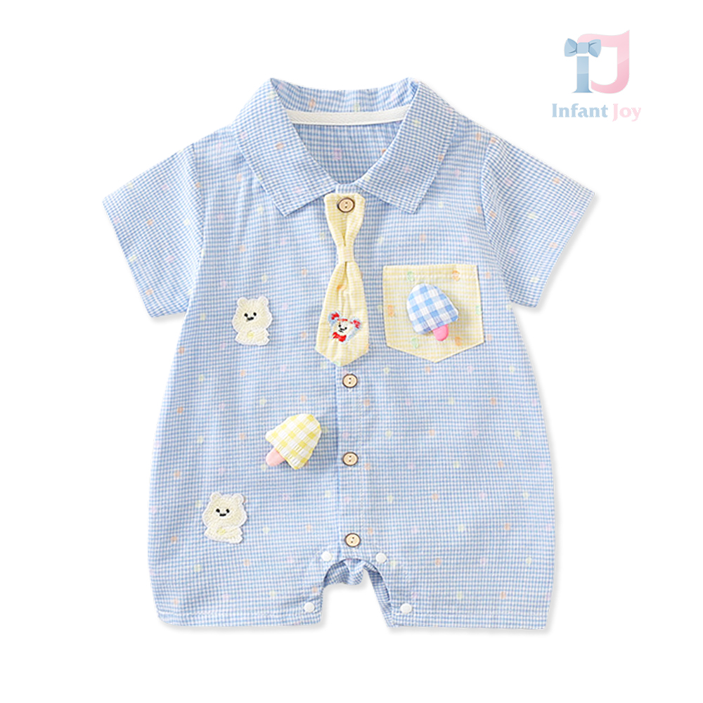 Set de 2 piese din salopetă cu elemente 3D și cravată detașabilă Pastel Picnic Blue