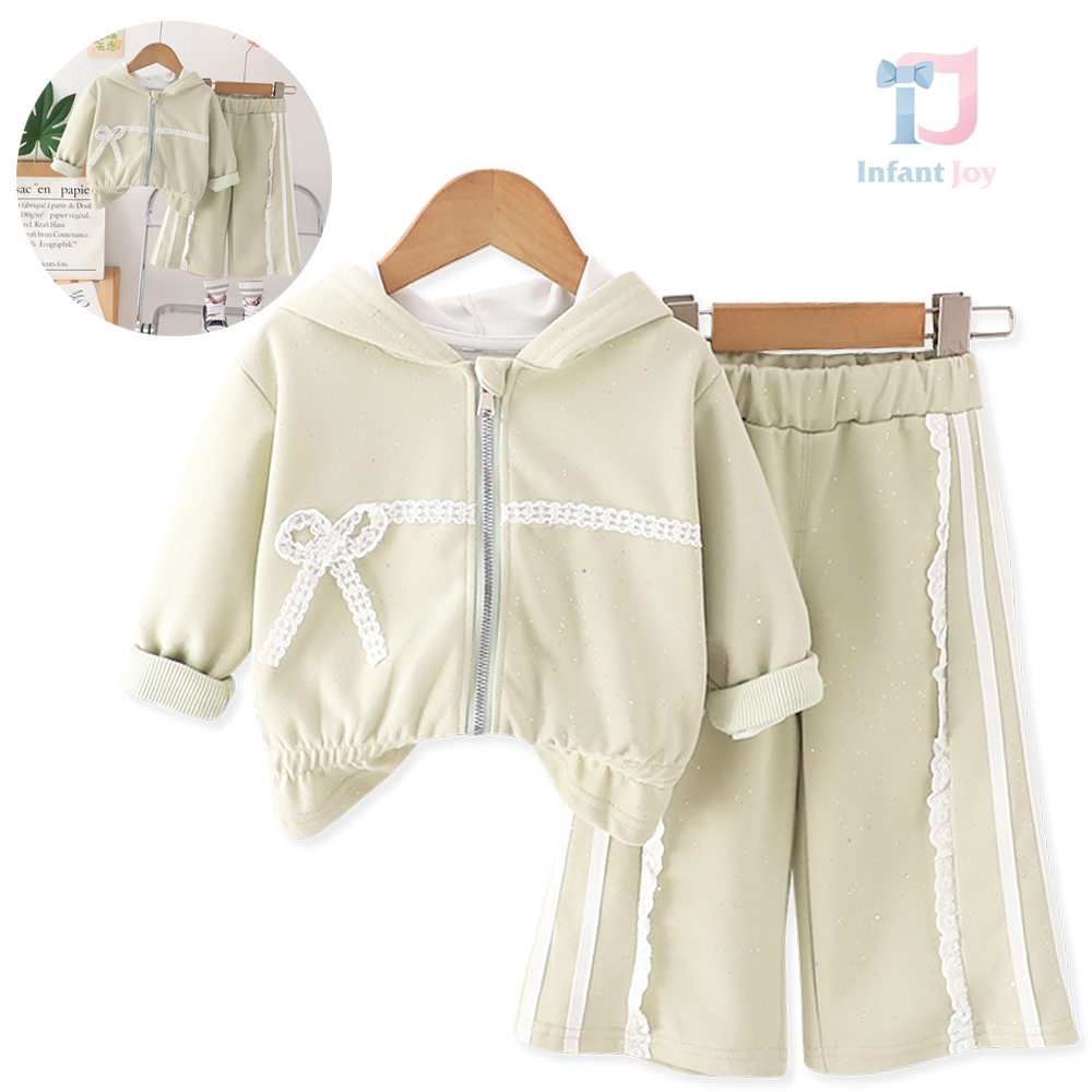 Set sport de 2 piese din hanorac cu glugă și pantaloni evazați cu elemente din dantelă și particule strălucitoare Sage Harmony