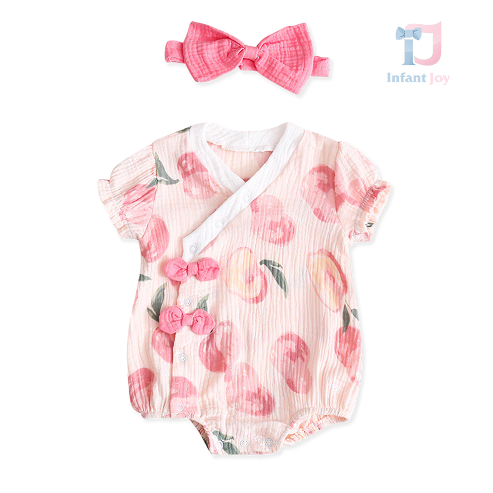 Set de 2 piese din muselină format din body tip petrecut și bentiță pentru cap Sweet Peach